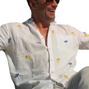 Kenny Flowers The Fontelina Men’s LINEN Shirt Lemons & Umbrella Sz M NWT